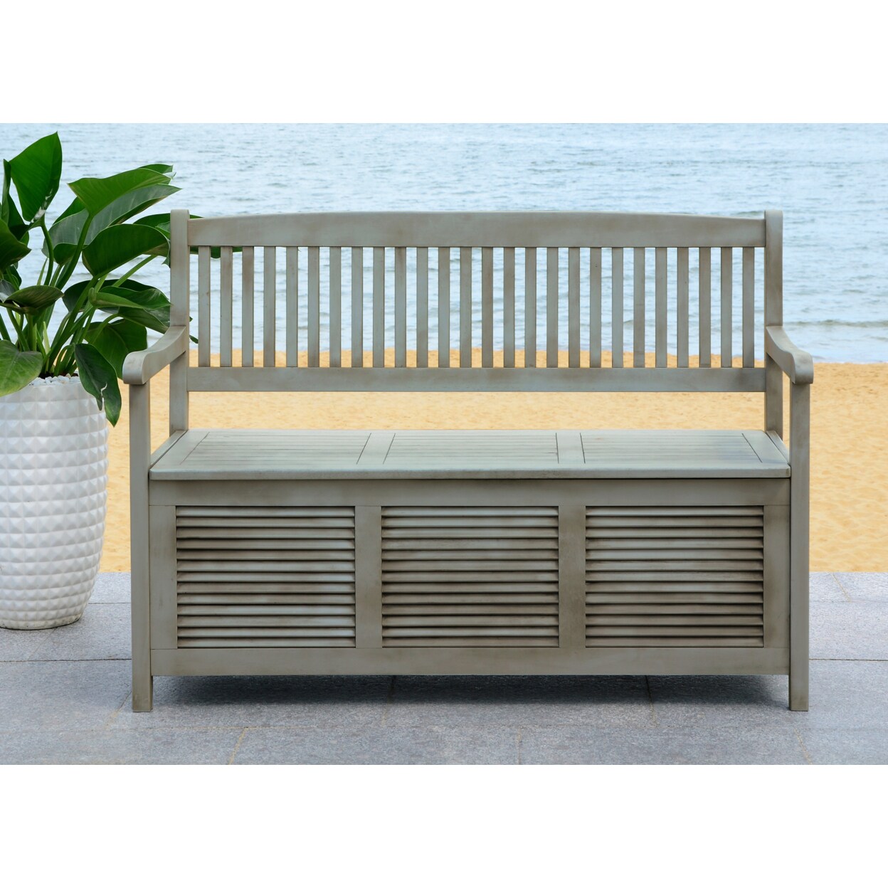 Safavieh Outdoor Collection Brisbane Storage Bench Grey
