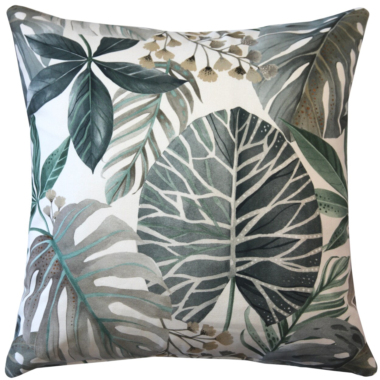 Pillow D&#xFFFD;cor Thai Garden Gray Leaf Throw Pillow 20x20 Inches Square, Complete Pillow with Polyfill Pillow Insert