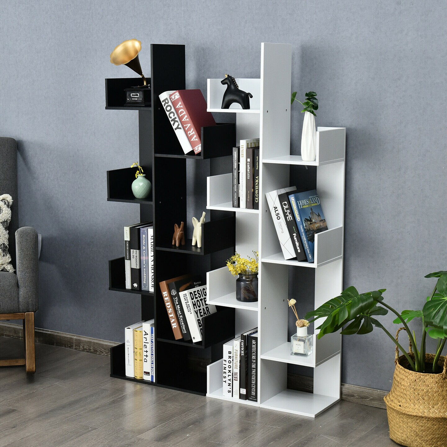 Costway 8-Tier Bookshelf Bookcase w/8 Open Compartments Space-Saving  Storage Rack Black