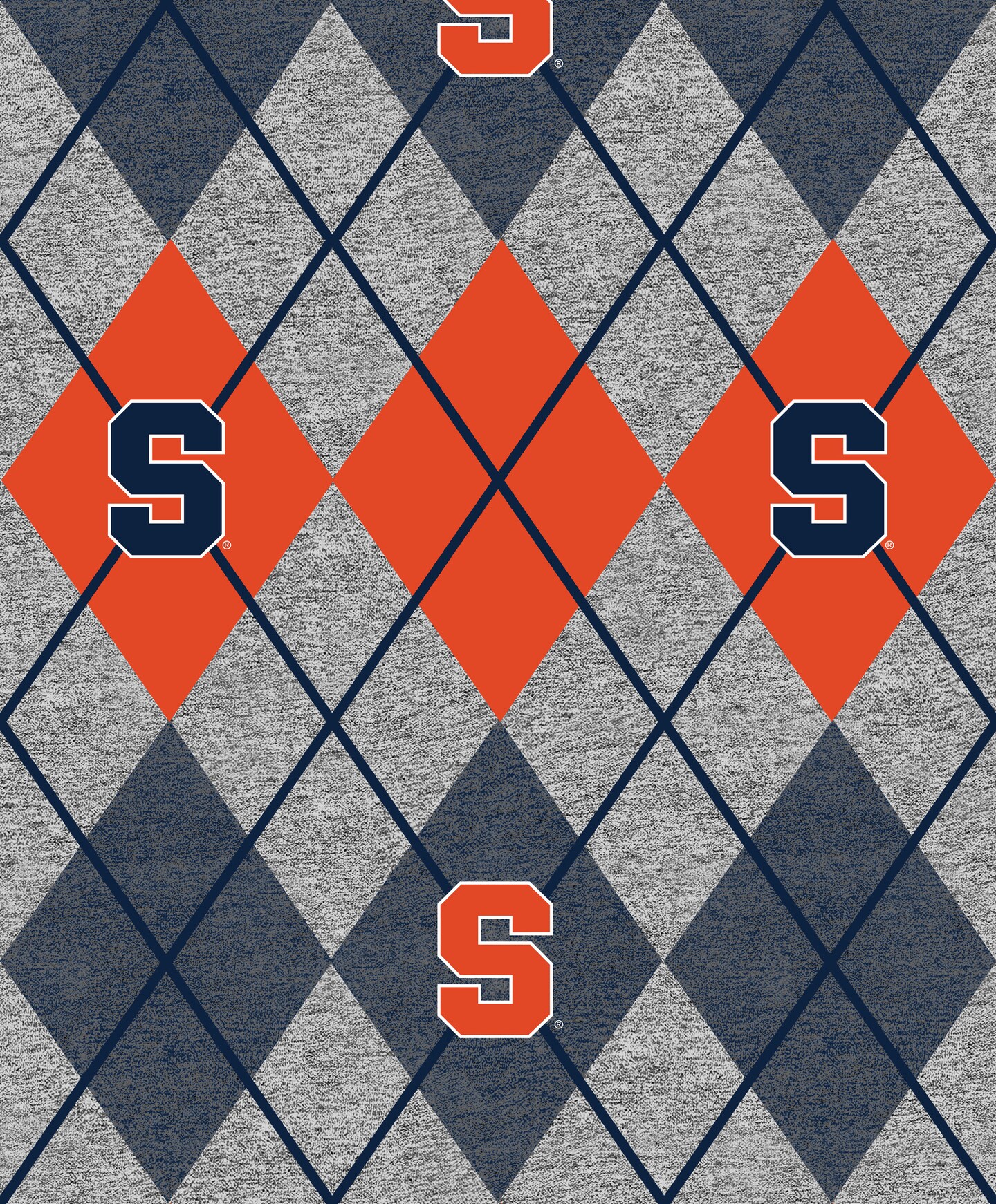 Sykel Enterprises-Syracuse University Fleece Fabric-Syracuse Orange Heather Argyle Fleece Blanket Fabric-Sold by the yard