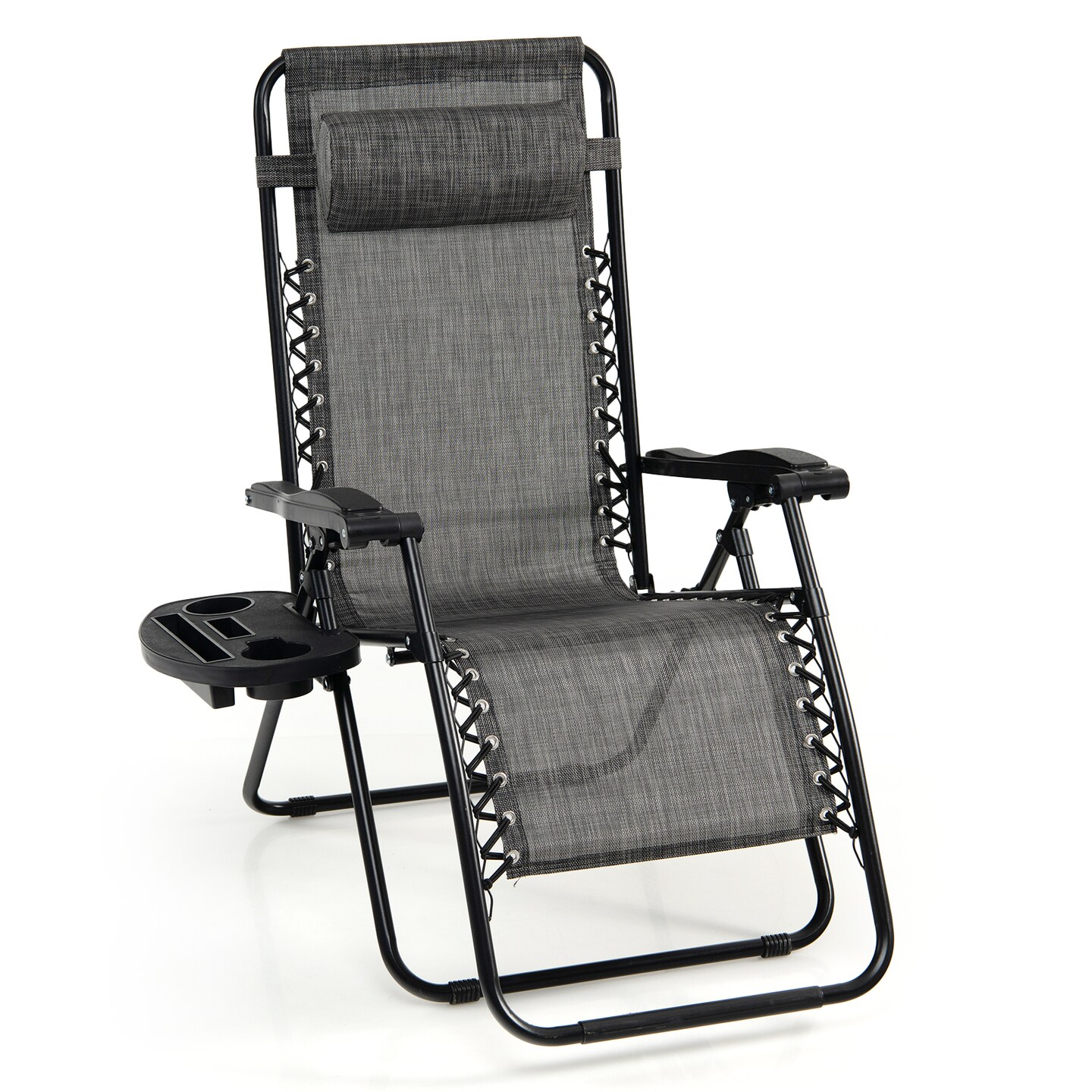 Outdoor Folding Zero Gravity Reclining Lounge Chair with Utility Tray