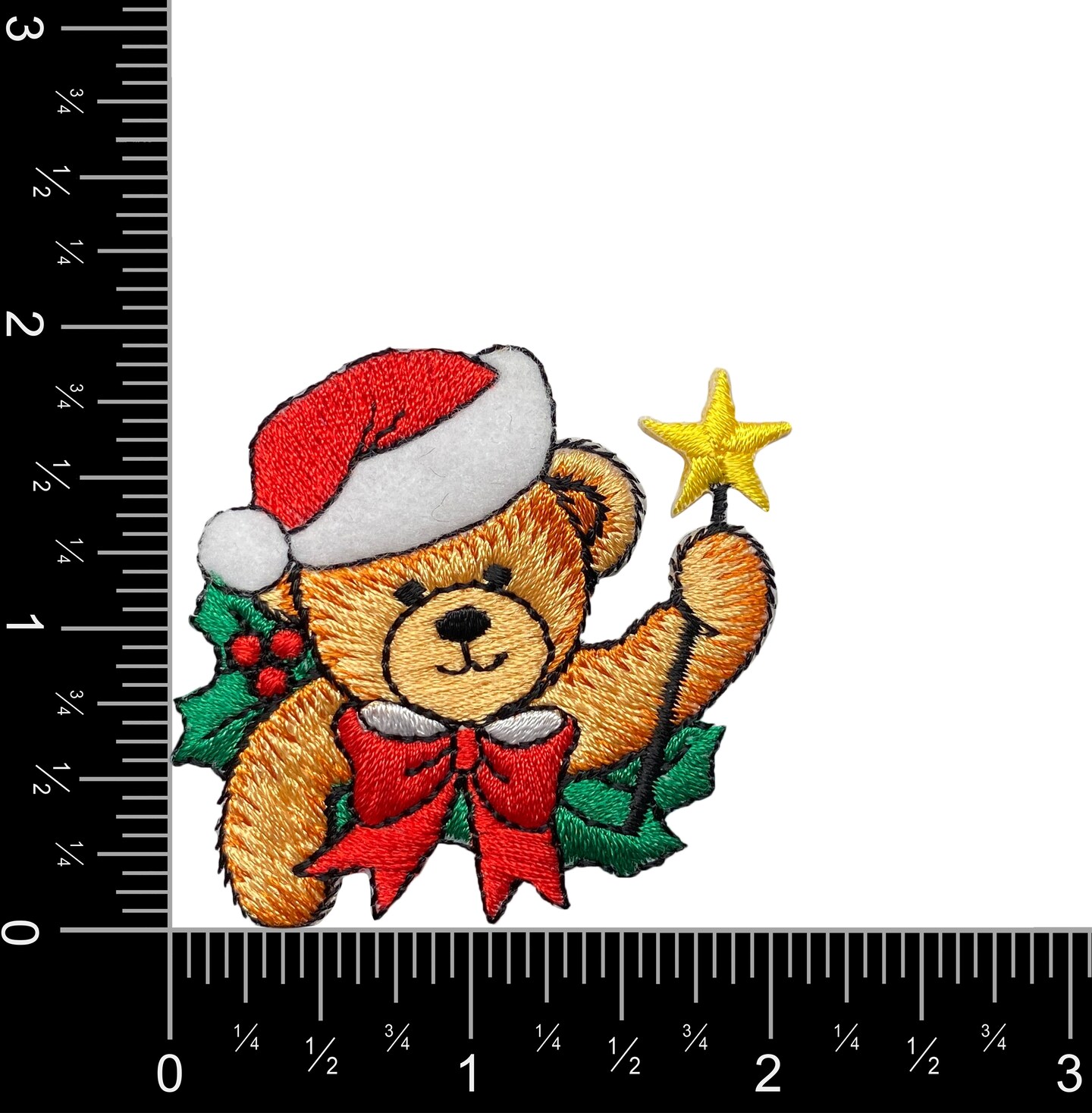 Christmas Teddy Bear, Santa Hat, Star Wand, Embroidered, Iron on Patch