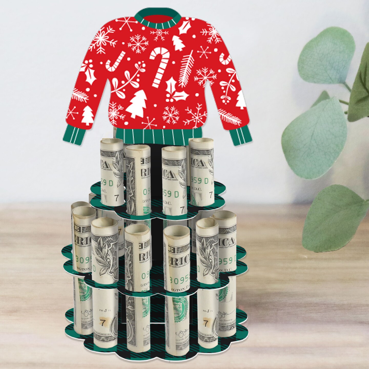 Big Dot of Happiness Christmas Pajamas - DIY Holiday Plaid PJ Party Money Holder Gift - Cash Cake