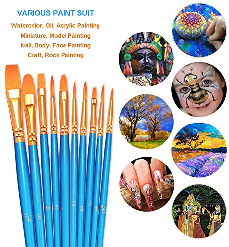 BOSOBO Paint Brushes Set, 2 Pack 20 Pcs Round Pointed Tip Paintbrushes Nylon Hair Artist Acrylic Paint Brushes for Acrylic Oil Watercolor, Face Nail Art, Miniature Detailing and Rock Painting, Blue