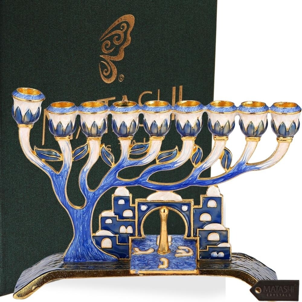  Gold Jerusalem Menorah, Decorative Judaica Candle