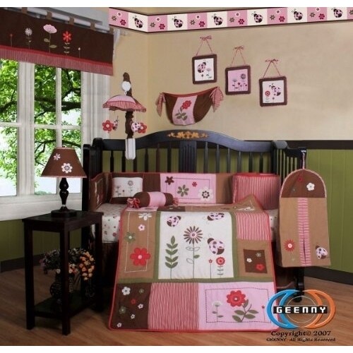GEENNY Bumperless 12PCS LadyBug Flower Baby Nursery Crib Bedding