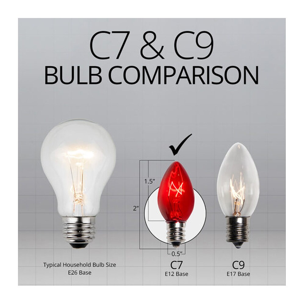 25Pk - Wintergreen 5W C7 Red Triple Dipped Transparent Incandescent Bulbs