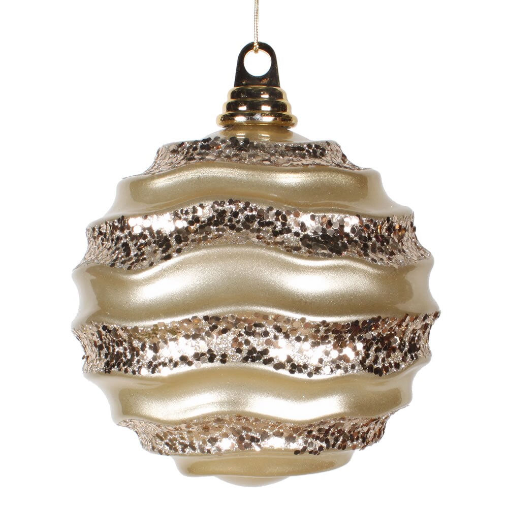 Vickerman 8 in. Champagne Candy Glitter Ball Christmas Ornament