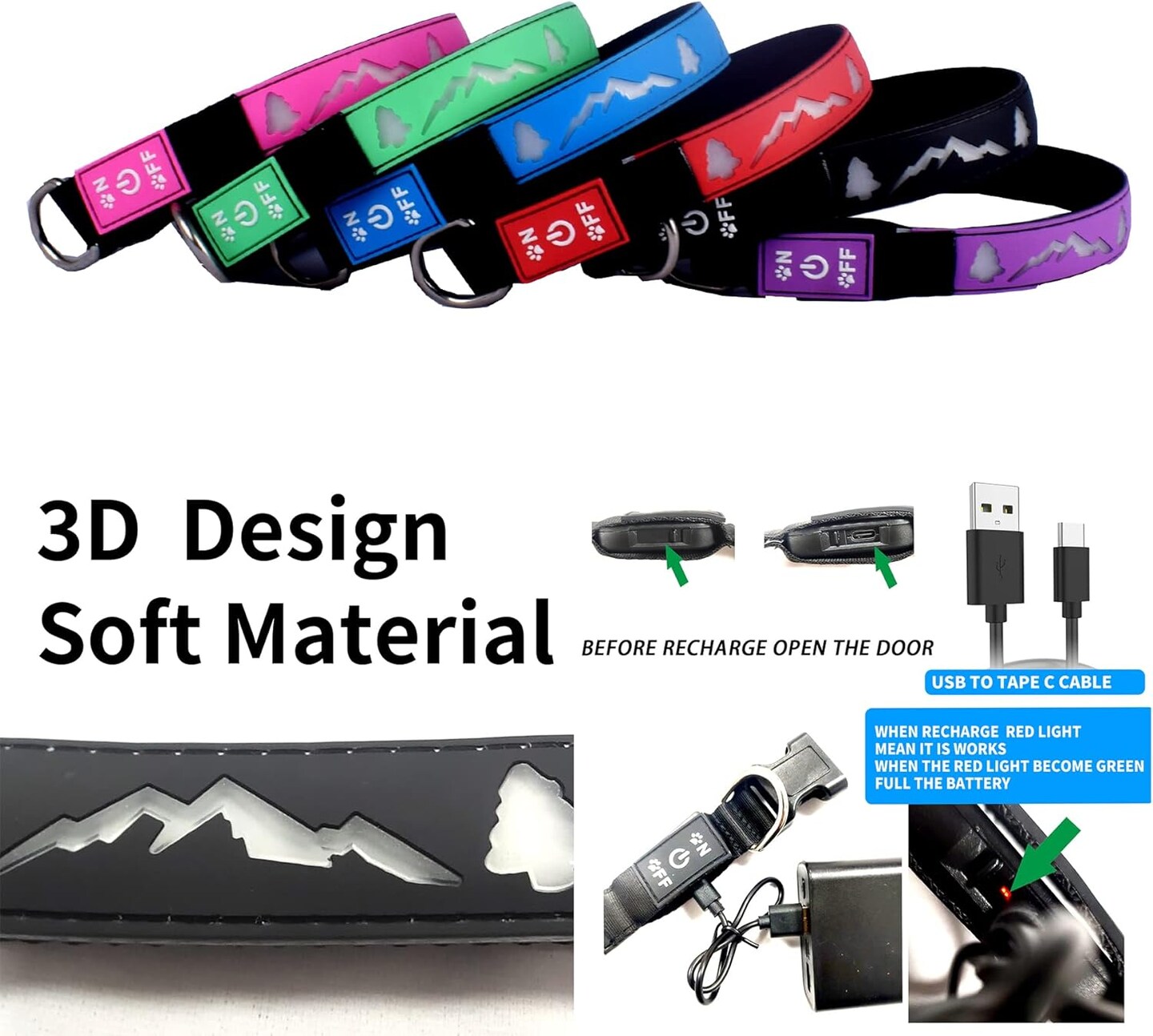 Flashing USB-C LED Light-up Dog Collar-TRE-Blue-Size M(15.7-19.7")