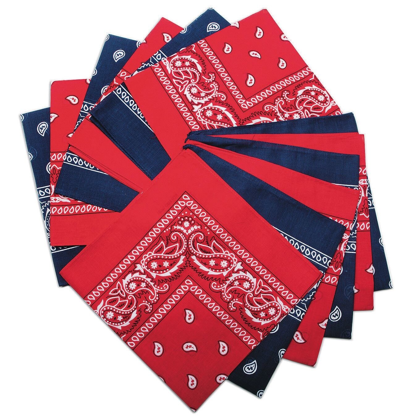 Western Style Paisley Bandanas, Classic Red &#x26; Blue Colors (Pack of 12)