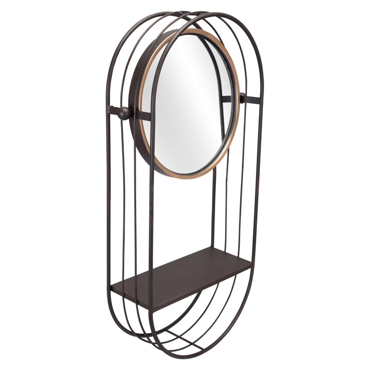 Saroni Mirror Shelf Antique Gray Painted Steel Frame Urban Industrial Design