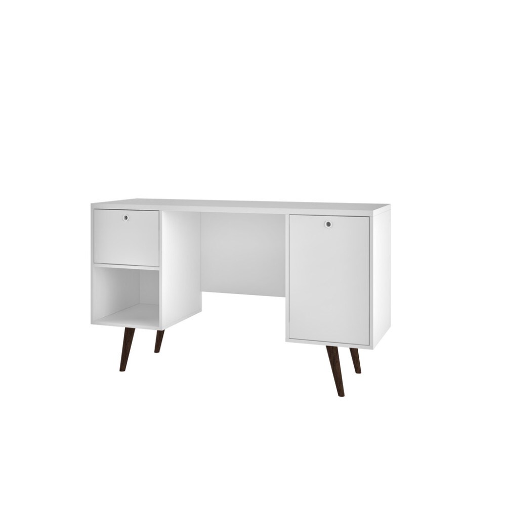 Manhattan Comfort Edgar 1-Drawer Mid Century Office Desk , White