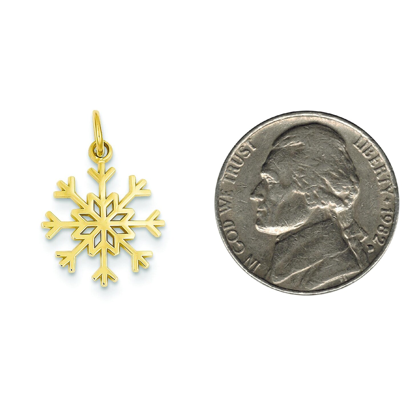 14K Yellow Gold Snowflake Charm Polished Winter Jewelry 20mm x 15mm