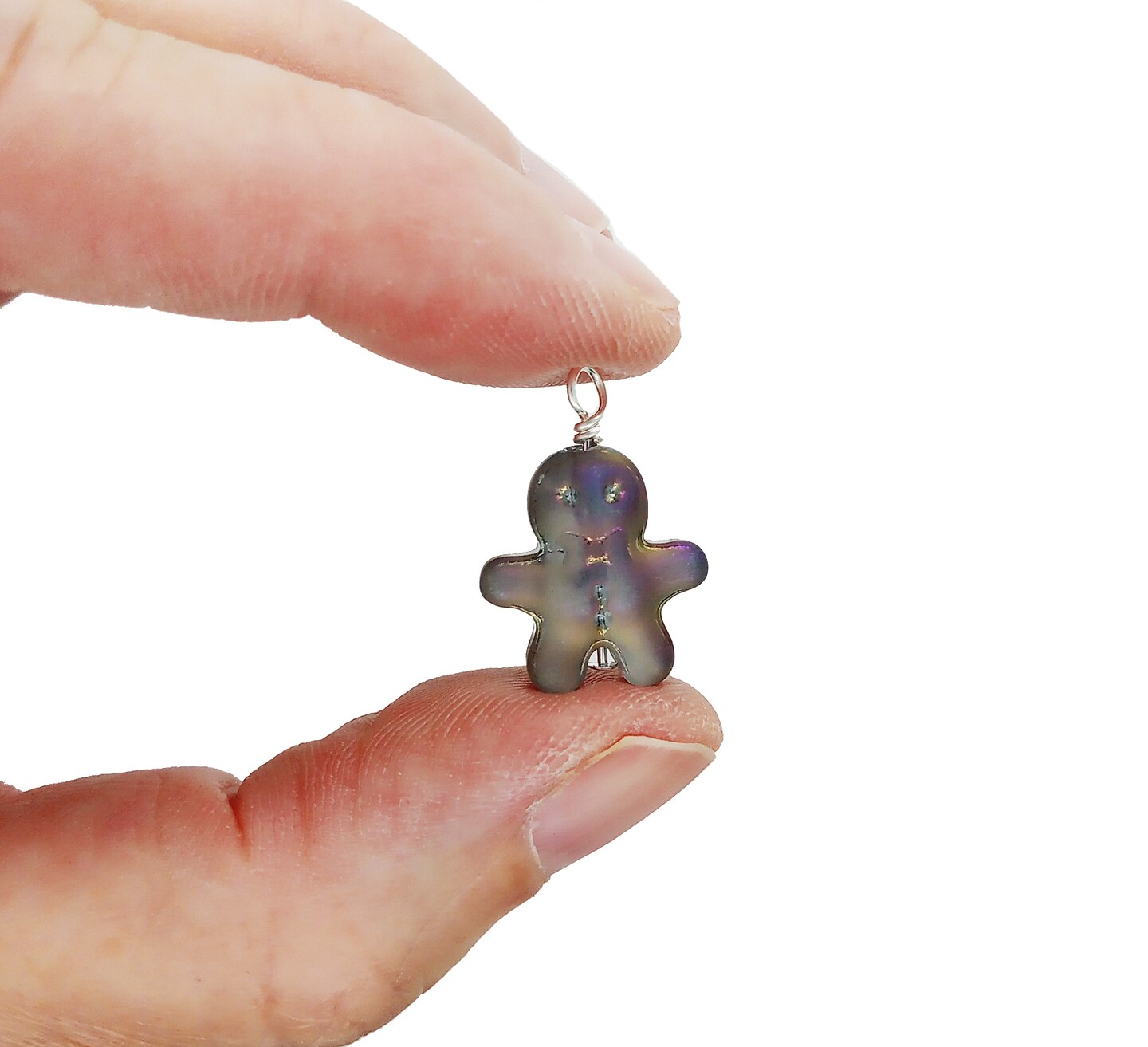 Gingerbread Man Charms, 10 pieces, Glass Bead Dangles in Christmas Cookie Shapes, Adorabilities