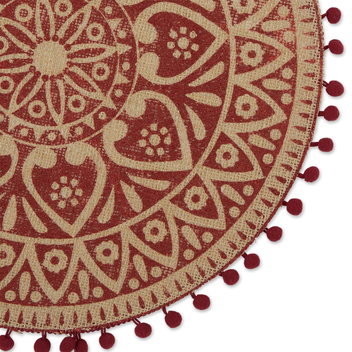 DII Barn Red Block Print On Natural Round Jute Placemat (Set of 6)