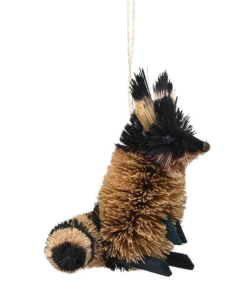 GC Home &#x26; Garden 5&#x201D; Brown and Black Whimsical Bristle Brush Handcrafted Raccoon Hanging Ornament