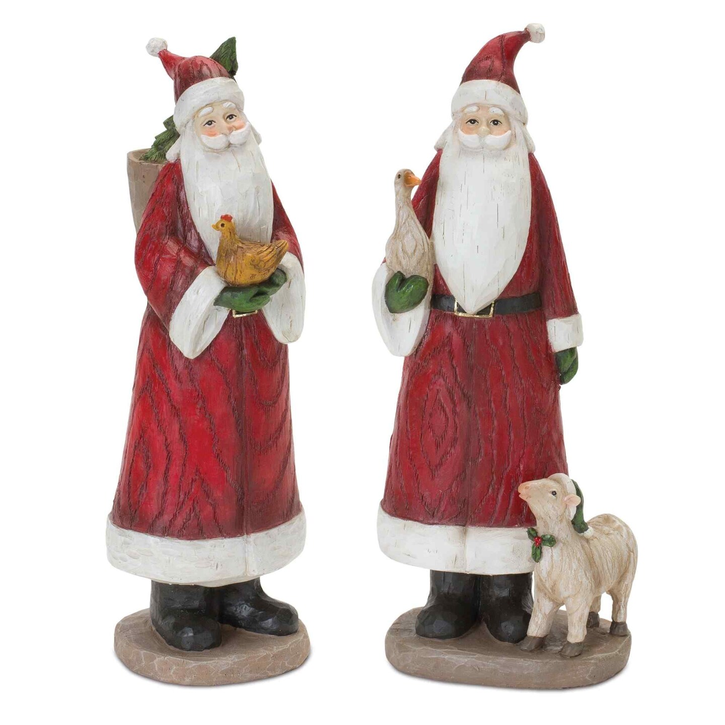 Melrose Set of 2 Santa with Farmhouse Animals Christmas Tabletop Figurines 11&#x22;