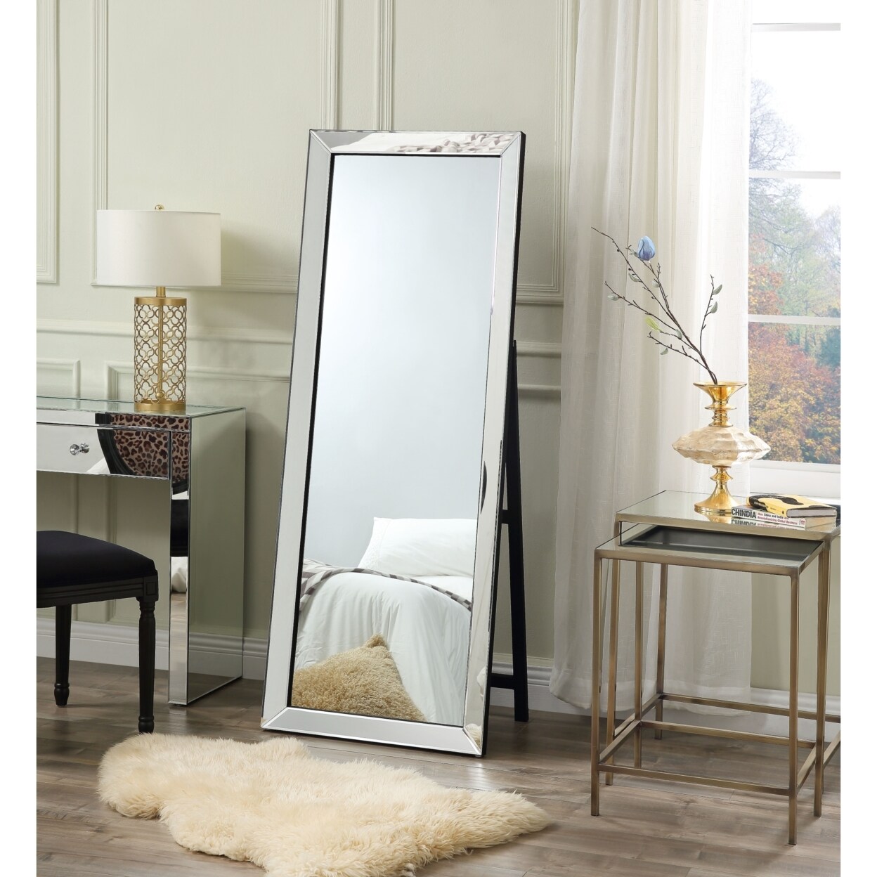 Inspired Home Kiara Full Length Mirror - Floor Standing Vanity Mirrored Frame Foldable