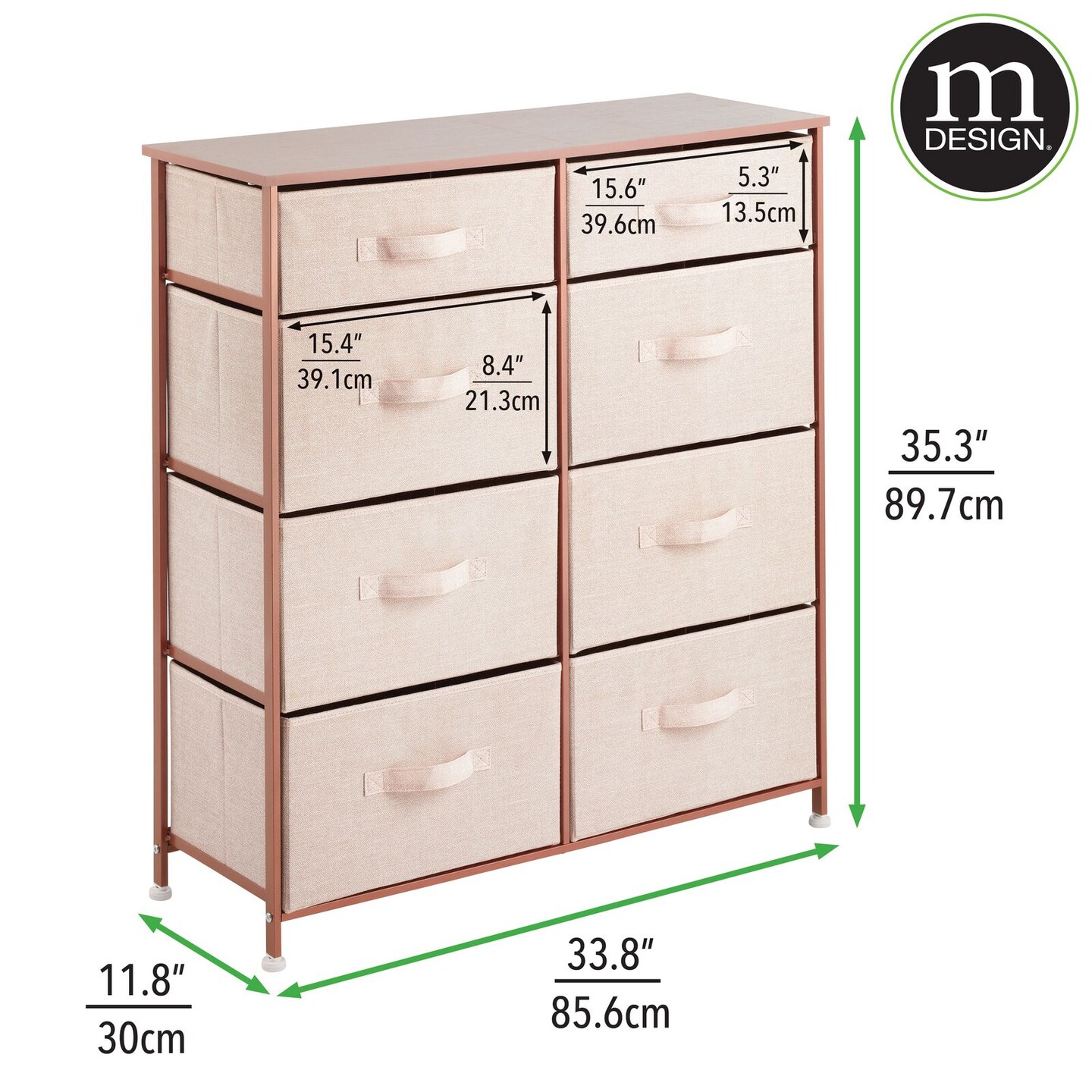 mDesign Tall Storage Dresser Furniture with 8 Slim Fabric Drawers