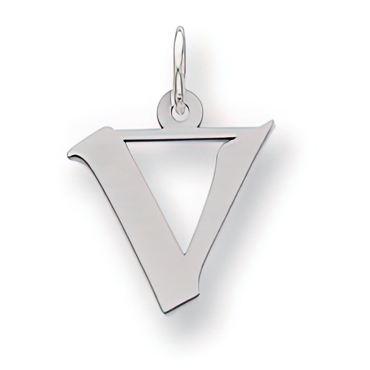 Sterling Silver Small Artisian Block Initial V Charm Jewerly 18mm x 10mm