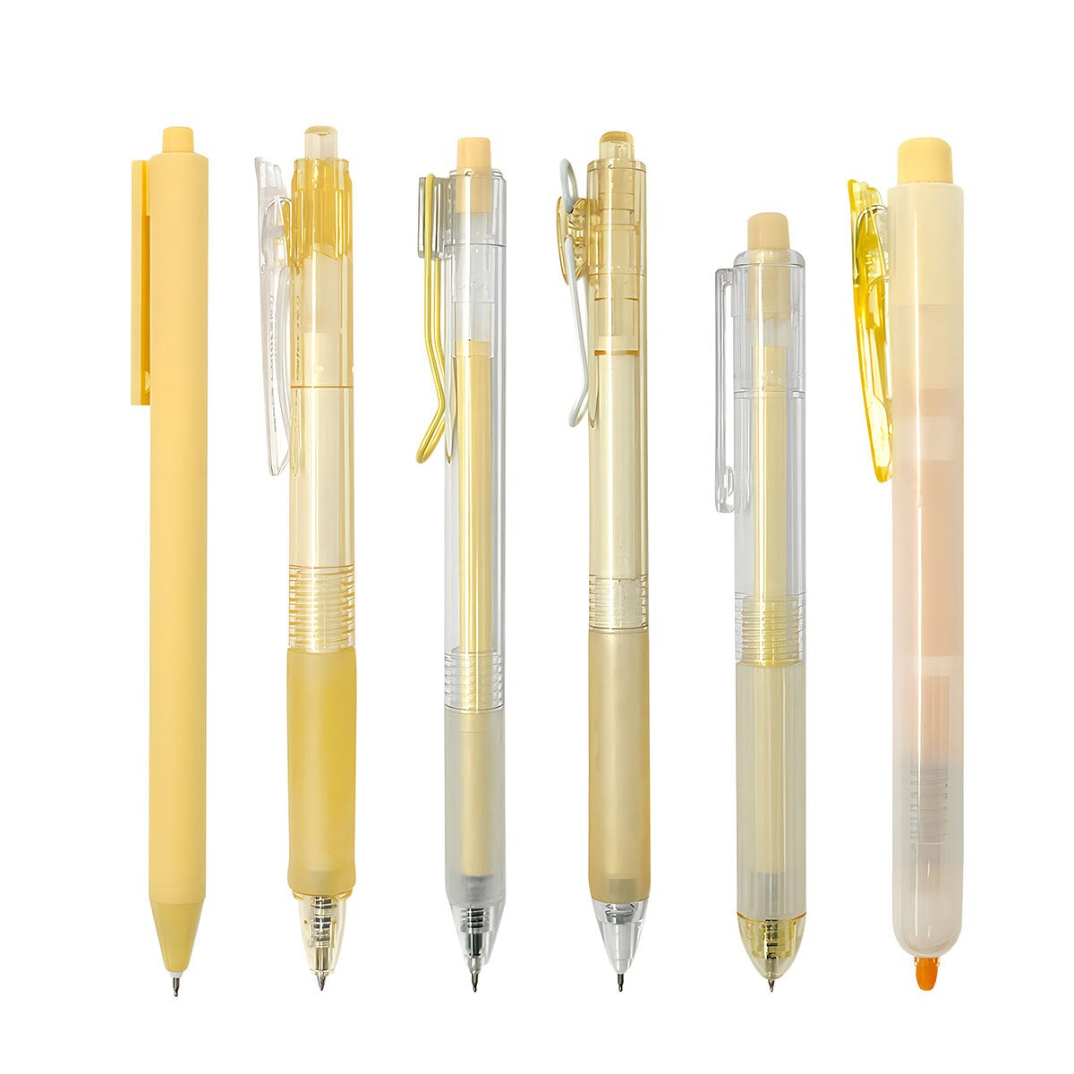 Wrapables Retractable Rollerball Pens and Highlighter Set, 0.5mm Black Gel Ink Pens for Home, Office, Stationery (Set of 6)