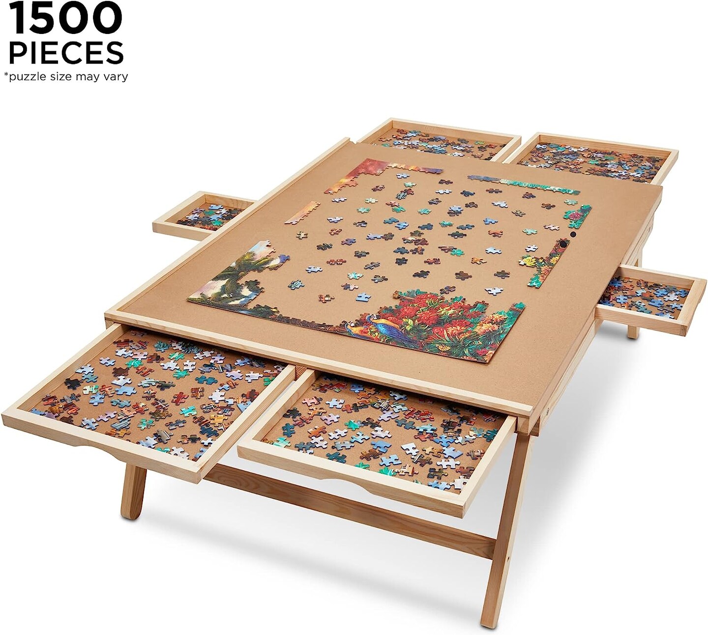 SkyMall 1500 Piece Puzzle Board & Mat, 27” x 35” Wooden Jigsaw Puzzle Table W/Legs