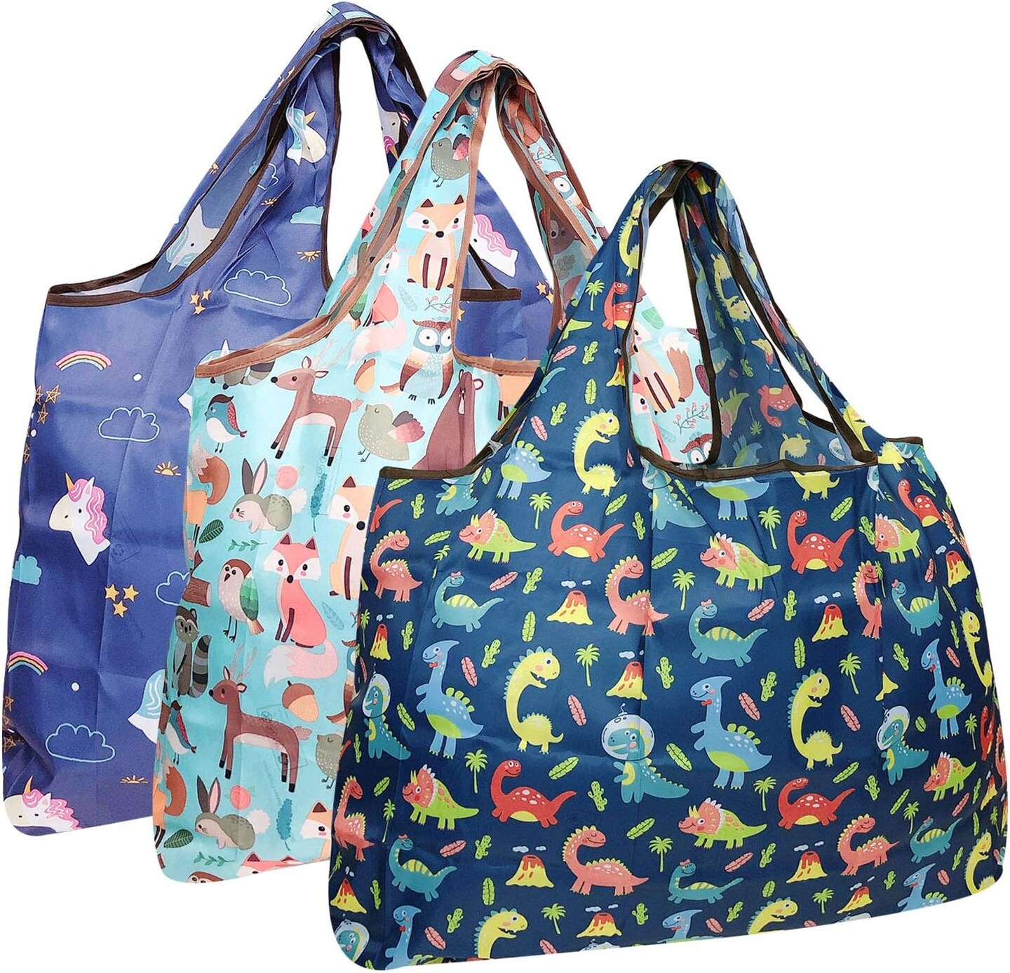 Wrapables Large Foldable Tote Nylon Reusable Grocery Bag, 3 Pack