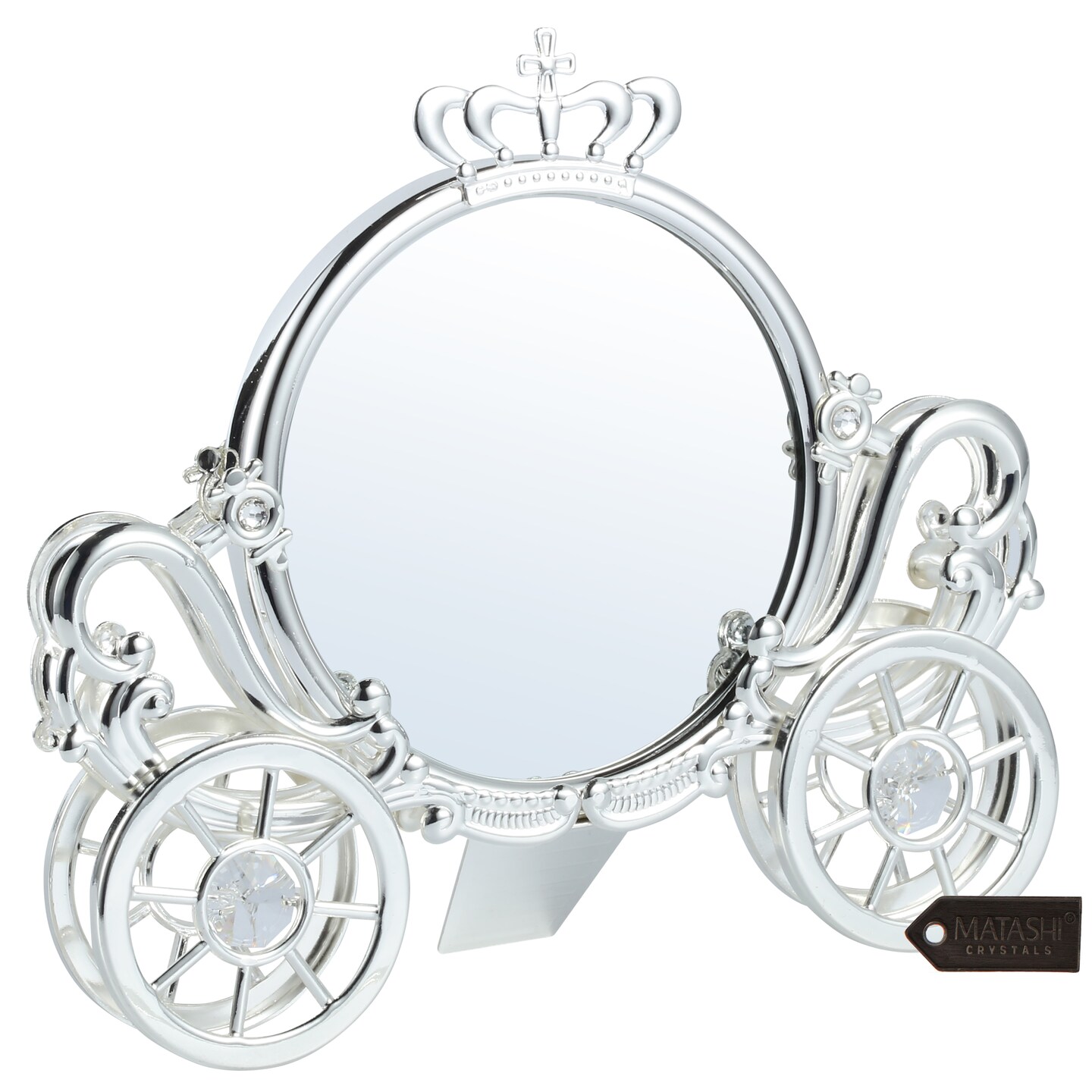 Matashi Silver Plated Double Sided Cinderella Princess Coach Mirror Embellished with Crystals by