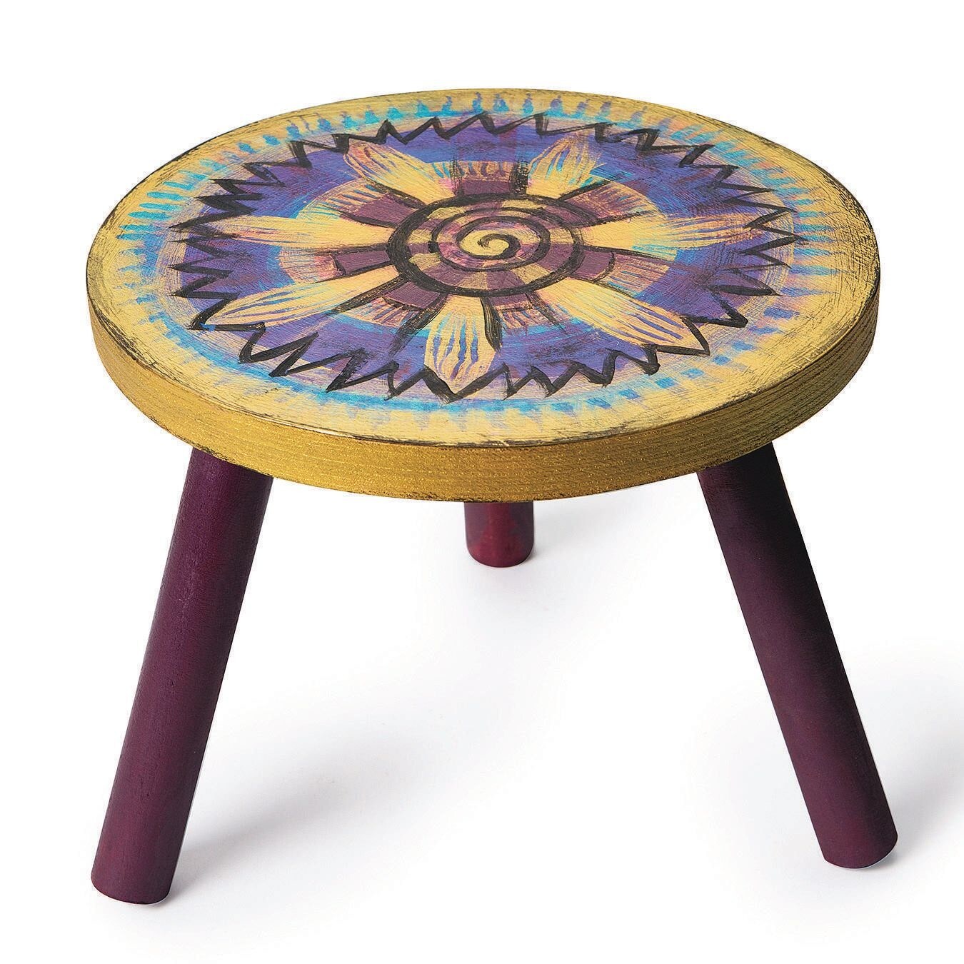 S&#x26;S Worldwide Unfinished DIY 3-Legged Wood Stool, Easy to Assemble, Birch Veneer Top, Stain or Paint to Finish, 9&#x22; D top x 7&#x22; H overall