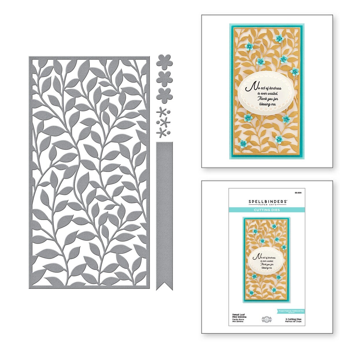 Spellbinders Etched Dies By Becca Feeken-Sweet Leaf Mini Slimline -Layered Fleur