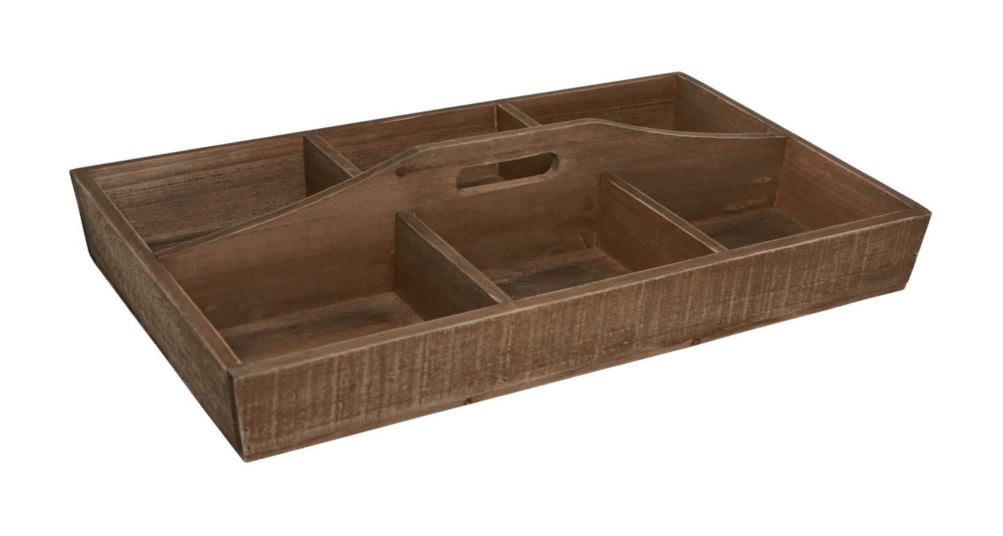 Contemporary Home Living 21&#x22; Brown Six Compartment Wood Caddy with Center Handle
