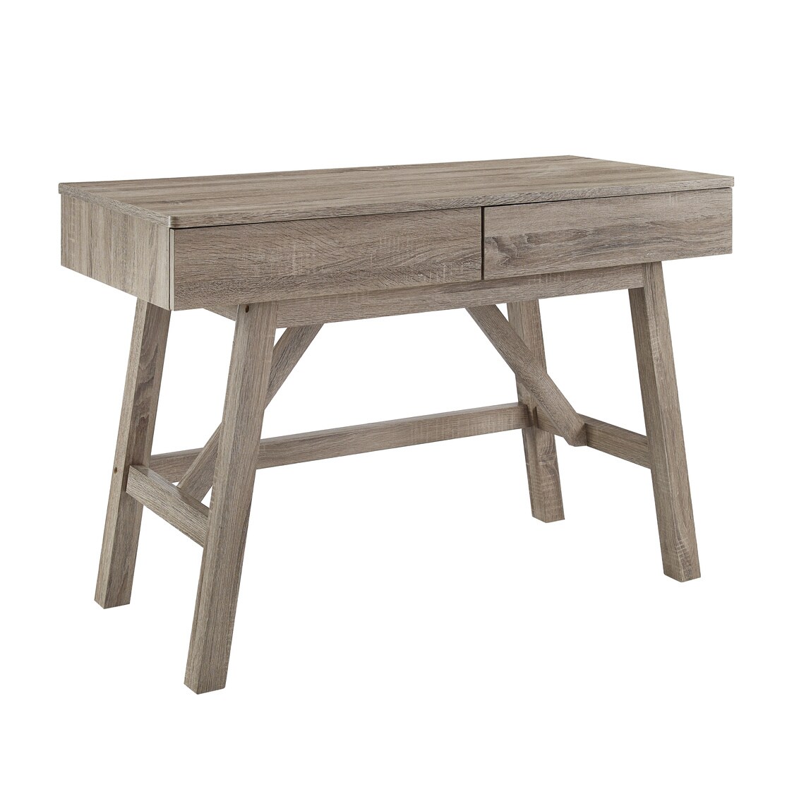 Tracy Grey Office Desk Modern Minimal Rustic Wood 2 Drawer Home Workspace