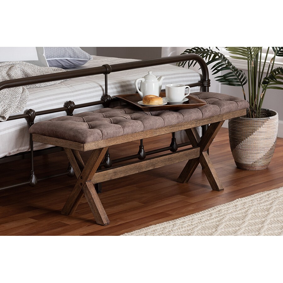 Wholesale Interiors Baxton Studio Cherene Modern Farmhouse Chocolate Velvet Fabric and Dark Brown Finished Wood Bench