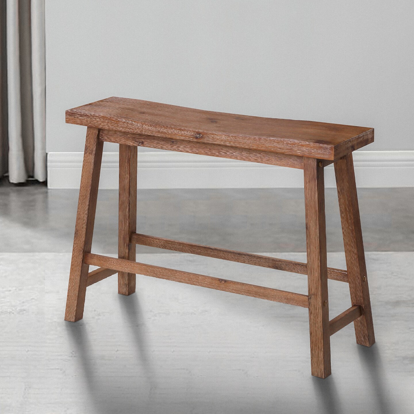 Saltoro Sherpi Saddle Seat Wooden Bench with Canted Frame, Oak Brown-