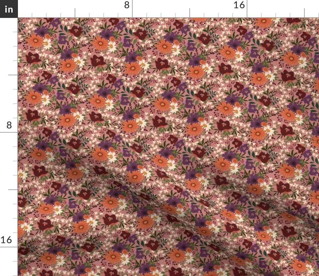 Mauve Pink Vintage Cream Flowers Purple Botanical Antique Rose Plum Custom Printed Fabric by Spoonflower Various Fabrics by the Yard or Fat Quarter