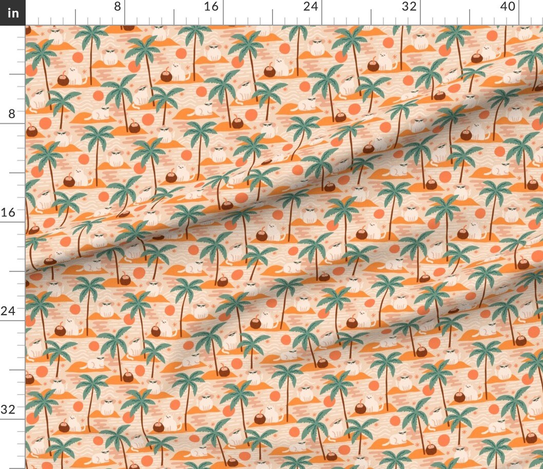 Various Fabrics by the Yard or Fat Quarter Retro Cats Pink Sunset Whimsical Beach Sunglasses Summer Vacation Tropical Palms Custom Printed Fabric by Spoonflower