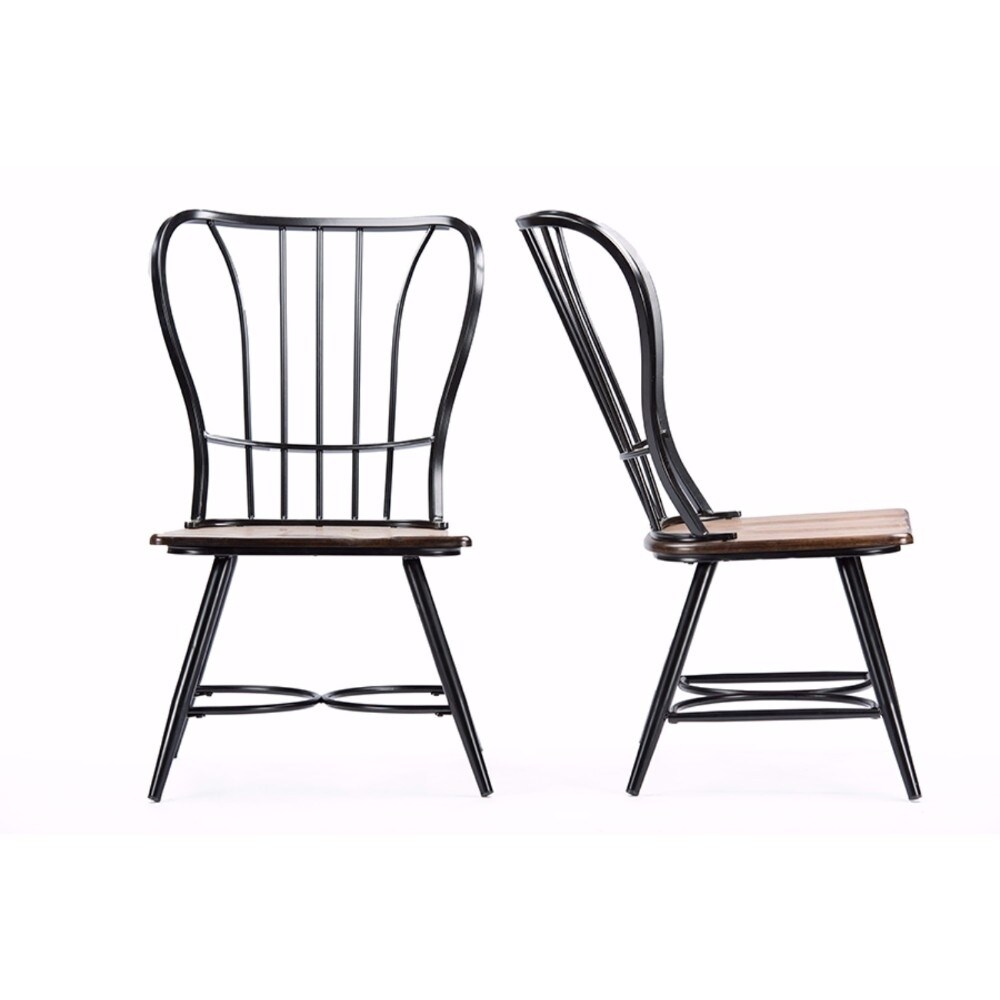 Baxton Studio Longford "Dark-Walnut" Wood and Black Metal Dining Chair (Set of 2)