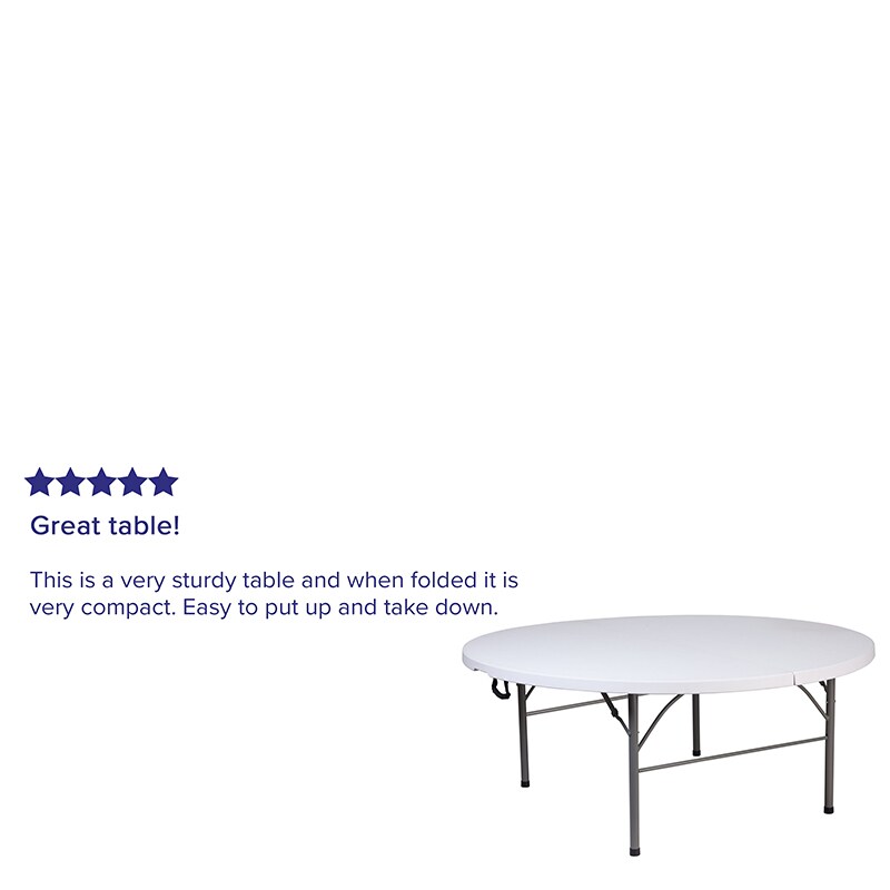 Flash Furniture 5.89-Foot Round Bi-Fold Granite White Plastic Banquet andt Folding Table with Carrying Handle RB-183RFH-GG