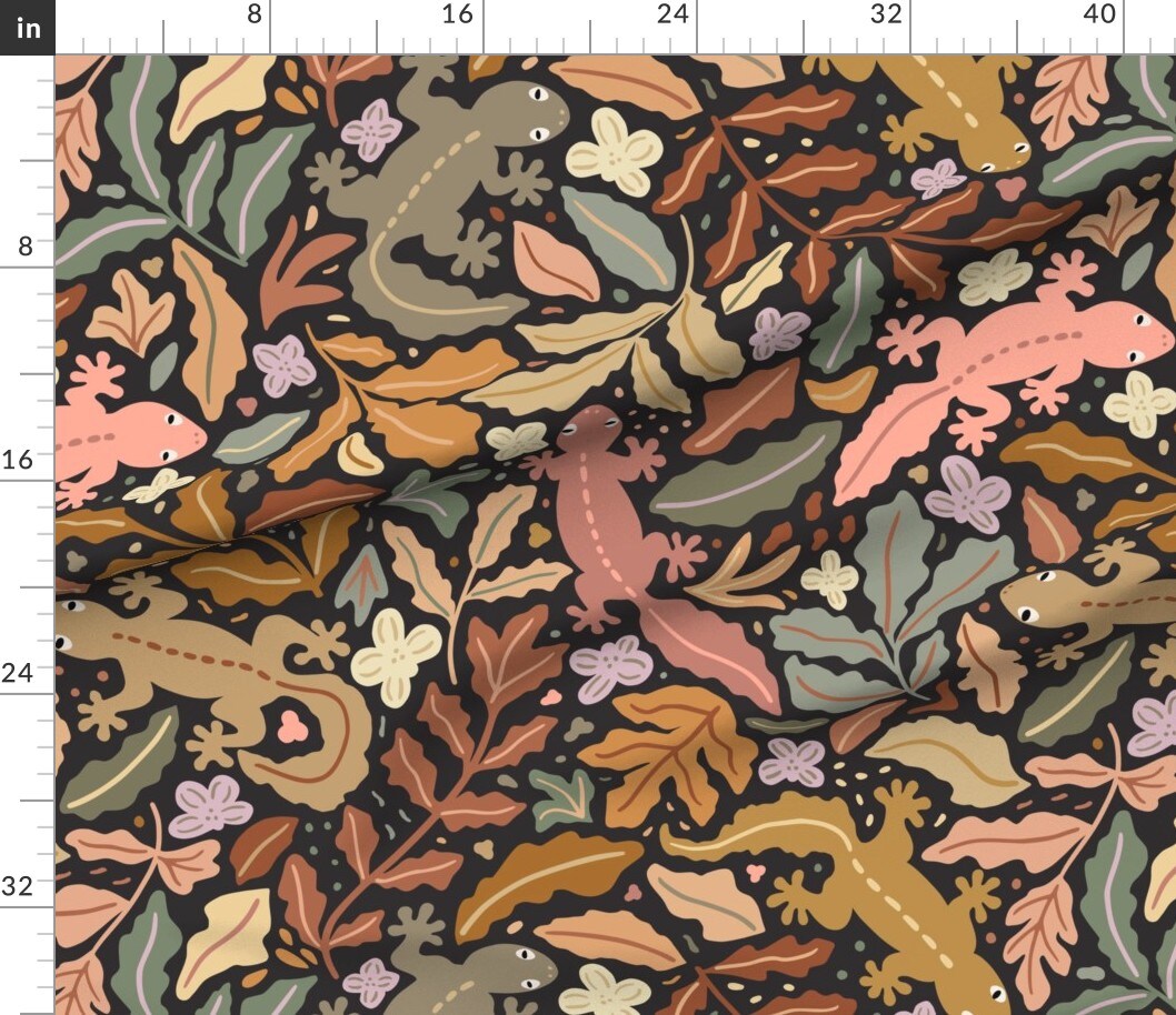 Whimsical Gecko Lizards Camouflage Earth Tones Large Scale Butterfly Floral Custom Printed Fabric by Spoonflower Various Fabrics by the Yard or Fat Quarter