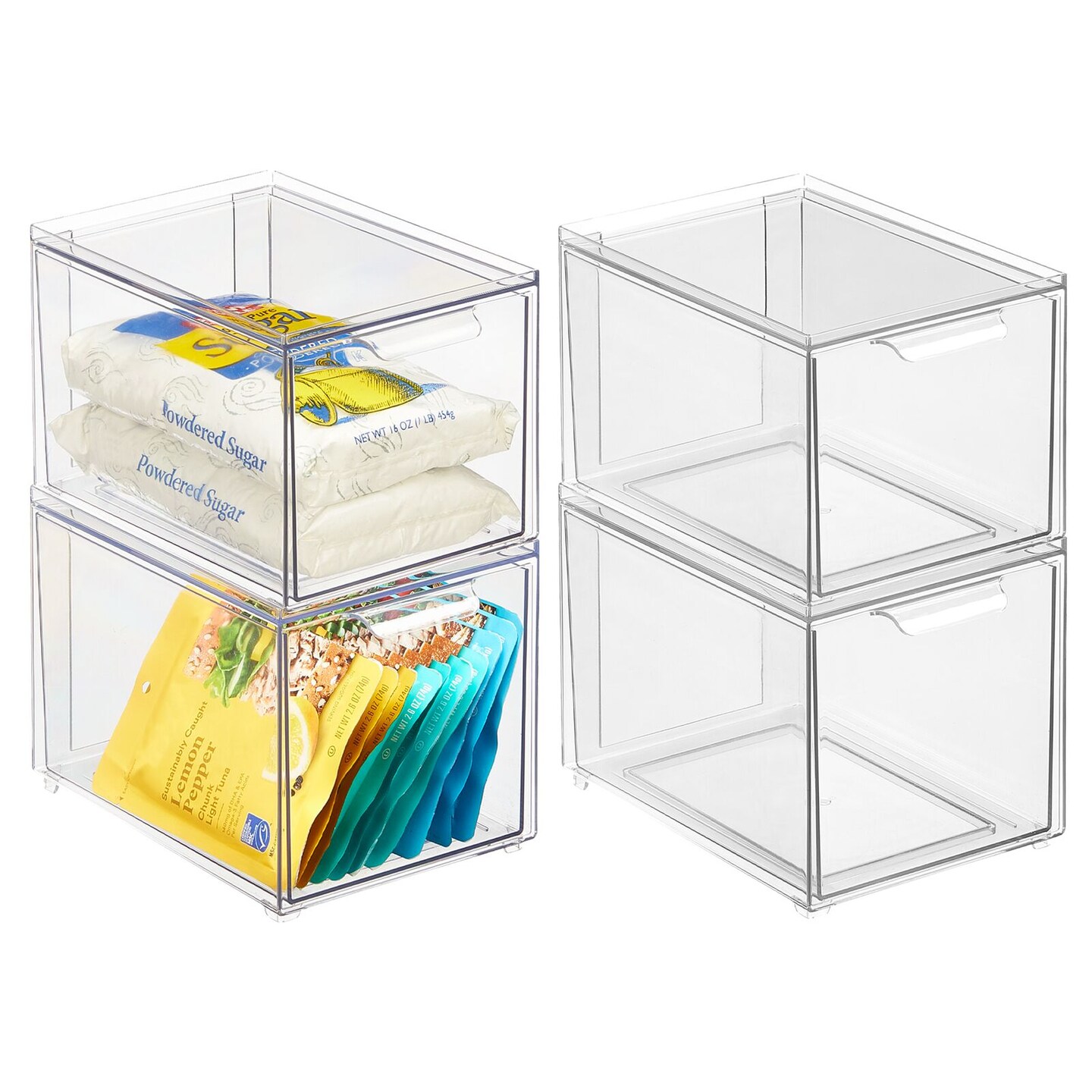 mDesign Stacking Plastic Storage Kitchen Bin with Pull-Out Drawers