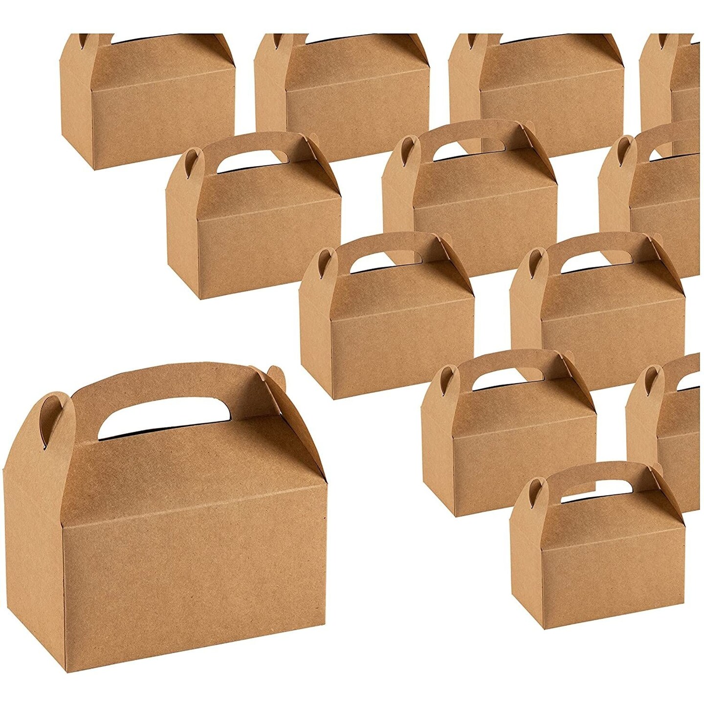 Treat Boxes - 24-Pack Paper Party Favor Boxes, Brown Kraft Goodie Boxes for Birthdays and Events, 2 Dozen Party Gable Boxes, 6 x 3.3 x 3.6 Inches