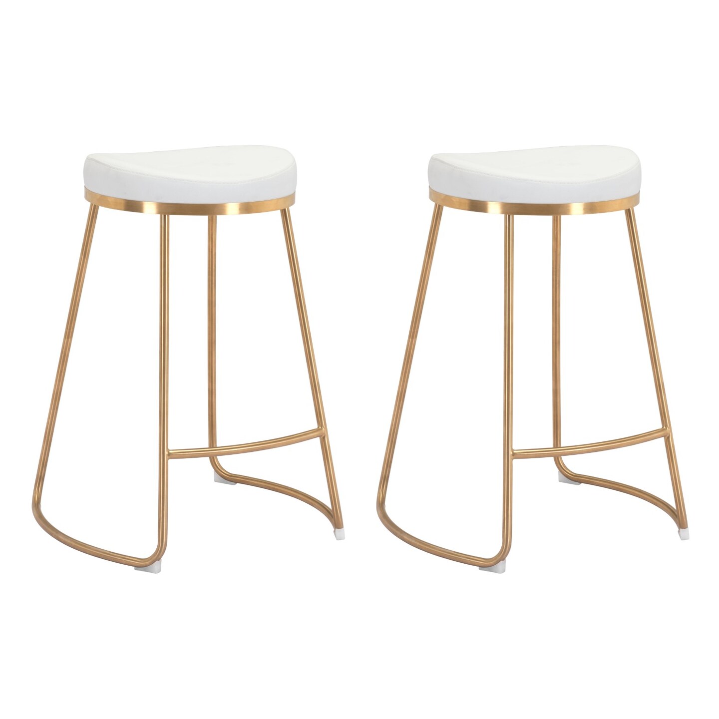 Modern Home Set of 2 White and Gold Upholstered Stackable Counter Stools 26.25&#x22;
