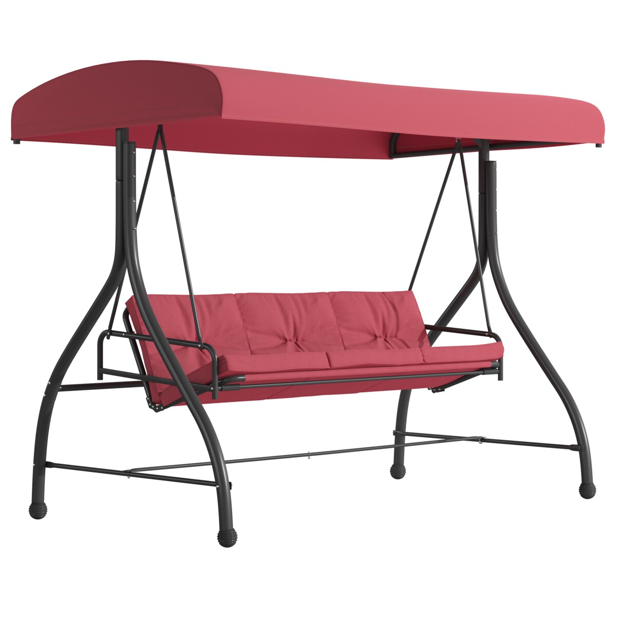 Flash Furniture 3-Seat Outdoor Steel Converting Patio Swing Canopy Hammock with Cushions and Outdoor Swing Bed (Maroon)
