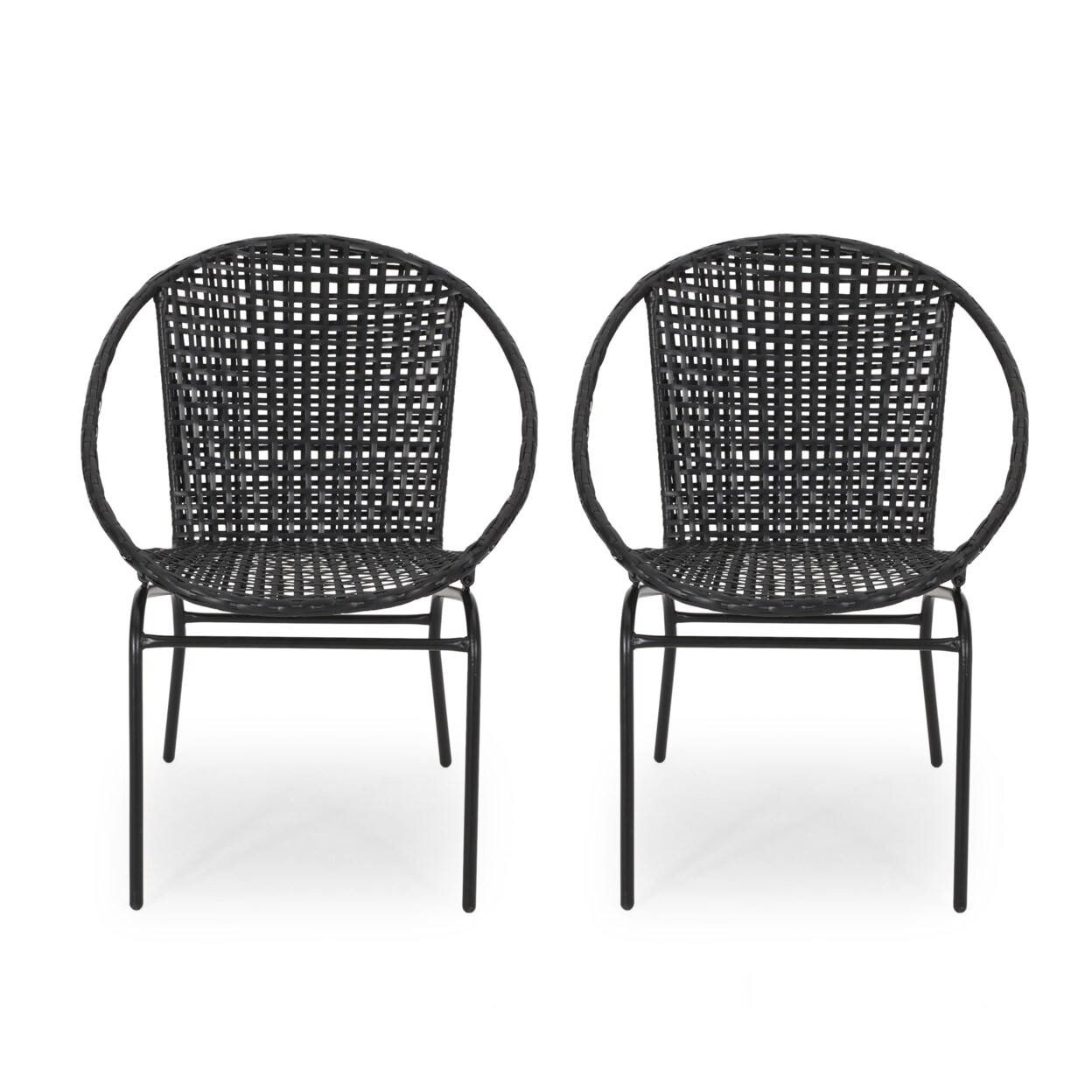 Carolina Outdoor Modern Faux Rattan Club Chair, Set Of 2 - Midcentury