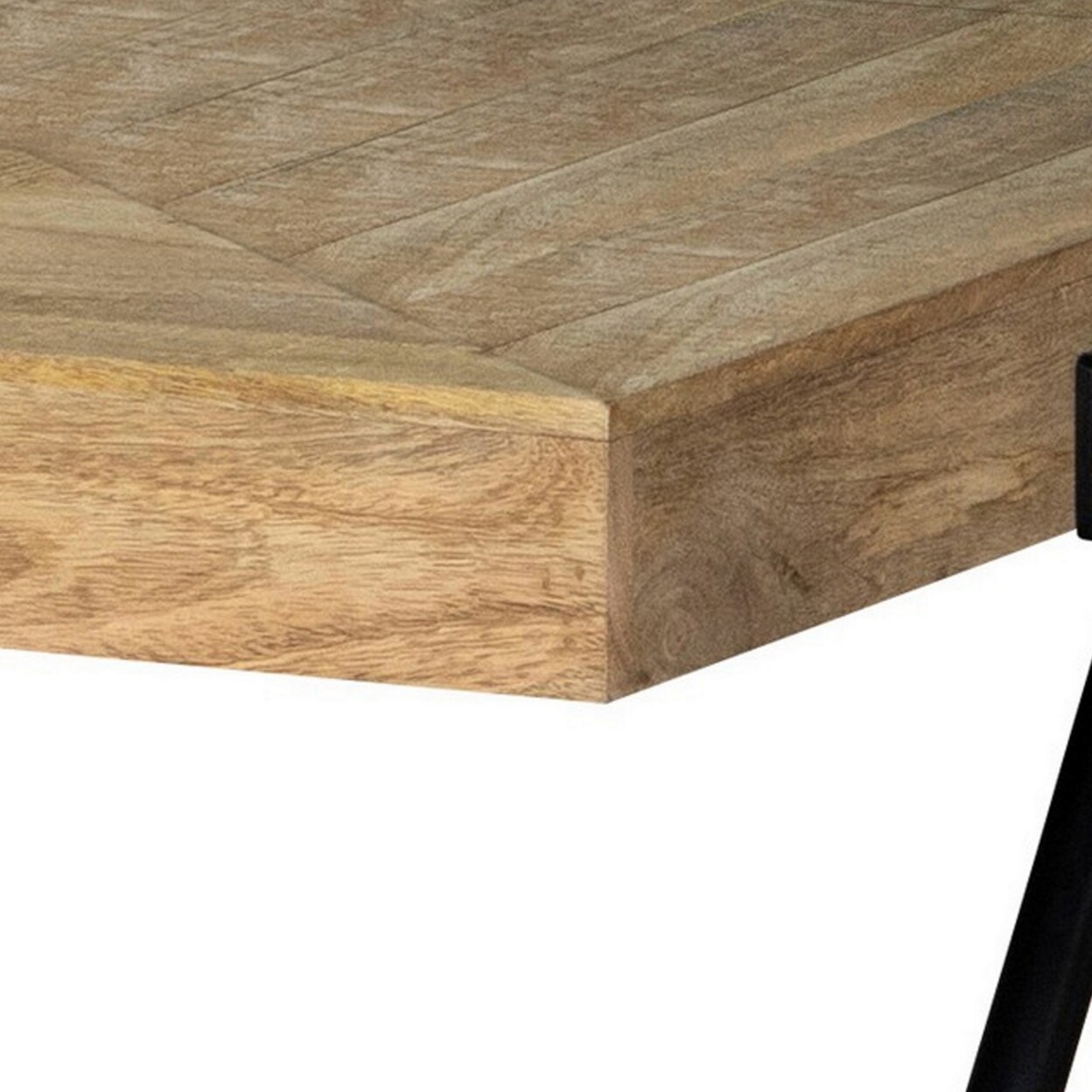Saltoro Sherpi Zuri 30 Inch Coffee Table, Rectangular Mango Wood Top, Angled Iron Legs