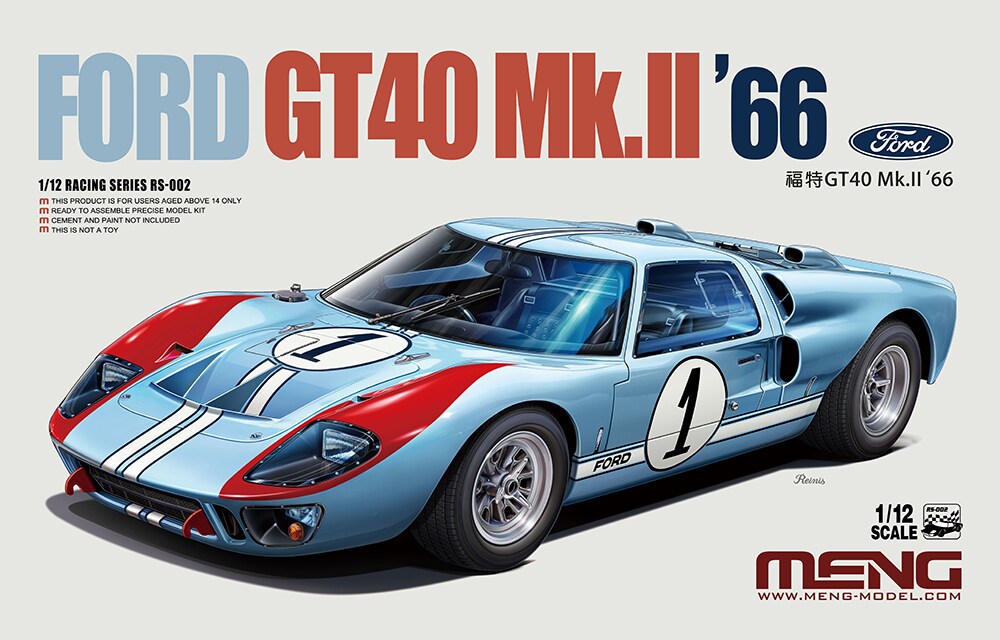 Meng  1/12 1966 Ford GT40 Mk II Race Car Plastic Model