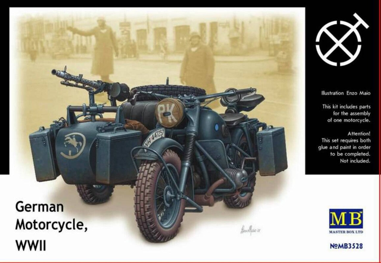 Master Box LTD 1/35 M WWII German Motorcycle w/Sidecar Plastic Model Kit Plastic Model