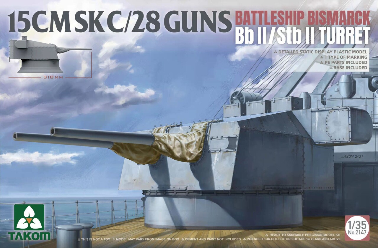 Takom  1/35 German Battleship Bismarck 15CMSKC/28 Guns &#x26; BbII/StbII Turret Plastic Model