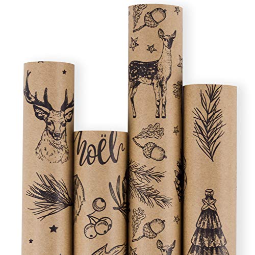 RUSPEPA Christmas Wrapping paper - Brown Kraft Paper with Black