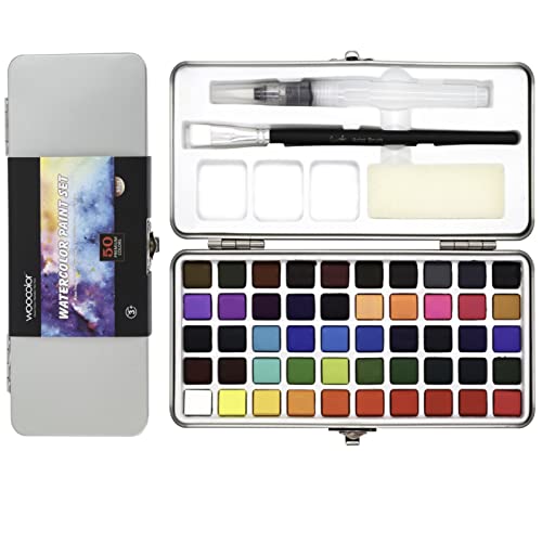 WOOCOLOR Watercolor Paint Set, 50 Vivid Colors in Portable Box
